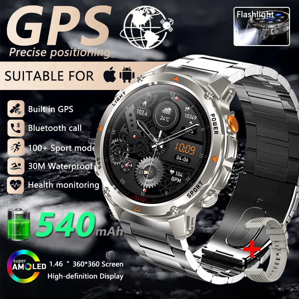Built-in GPS Positioning Smart Watch Men 1.46 Inch HD Screen Compass 100+ Sport Mode 30M Waterproof Bluetooth Call Smartwatch