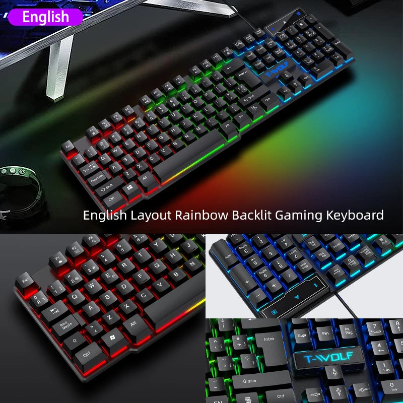 USB Keyboard And Mouse Gaming Headset Combos 4 In 1 English Gaming Wired RGB Keyboard Mouse Set With Mouse Pad and Headphones