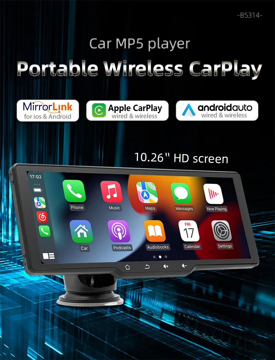 Portable Car MP5 Player Smart Stereo Radio Carplay Android Auto 10.26Inch Touch Screen Bluetooth FM Universal Multimedia Monitor