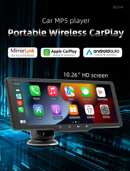 Portable Car MP5 Player Smart Stereo Radio Carplay Android Auto 10.26Inch Touch Screen Bluetooth FM Universal Multimedia Monitor