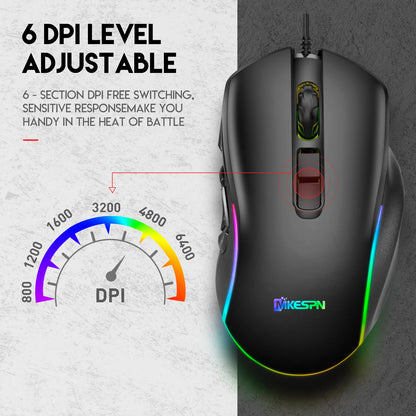 Gaming Ergonomic Mouse RGB Gaming Wired Mouse with 12800 Adjustable DPI, 10Programmable Buttons,for Gamer Office