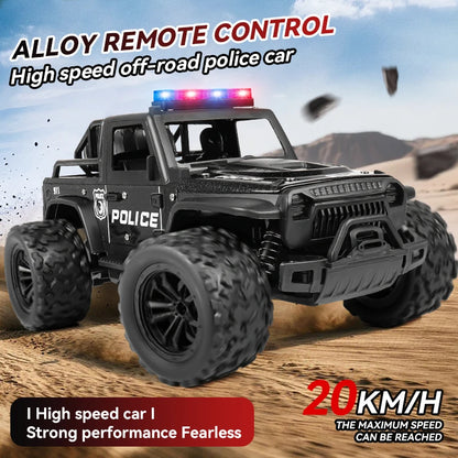 Remote-controlled off-road police car, cool police lights, simulated siren sounds, 1:16 scale alloy body,Spring shock absorption