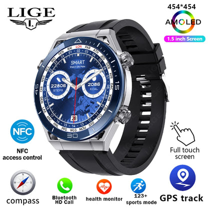 For IOS Android NFC Smart Watch Men GPS Tracker AMOLED 454*454 HD Screen Heart Rate ECG+PPG Bluetooth Call Smartwatches 2024 New