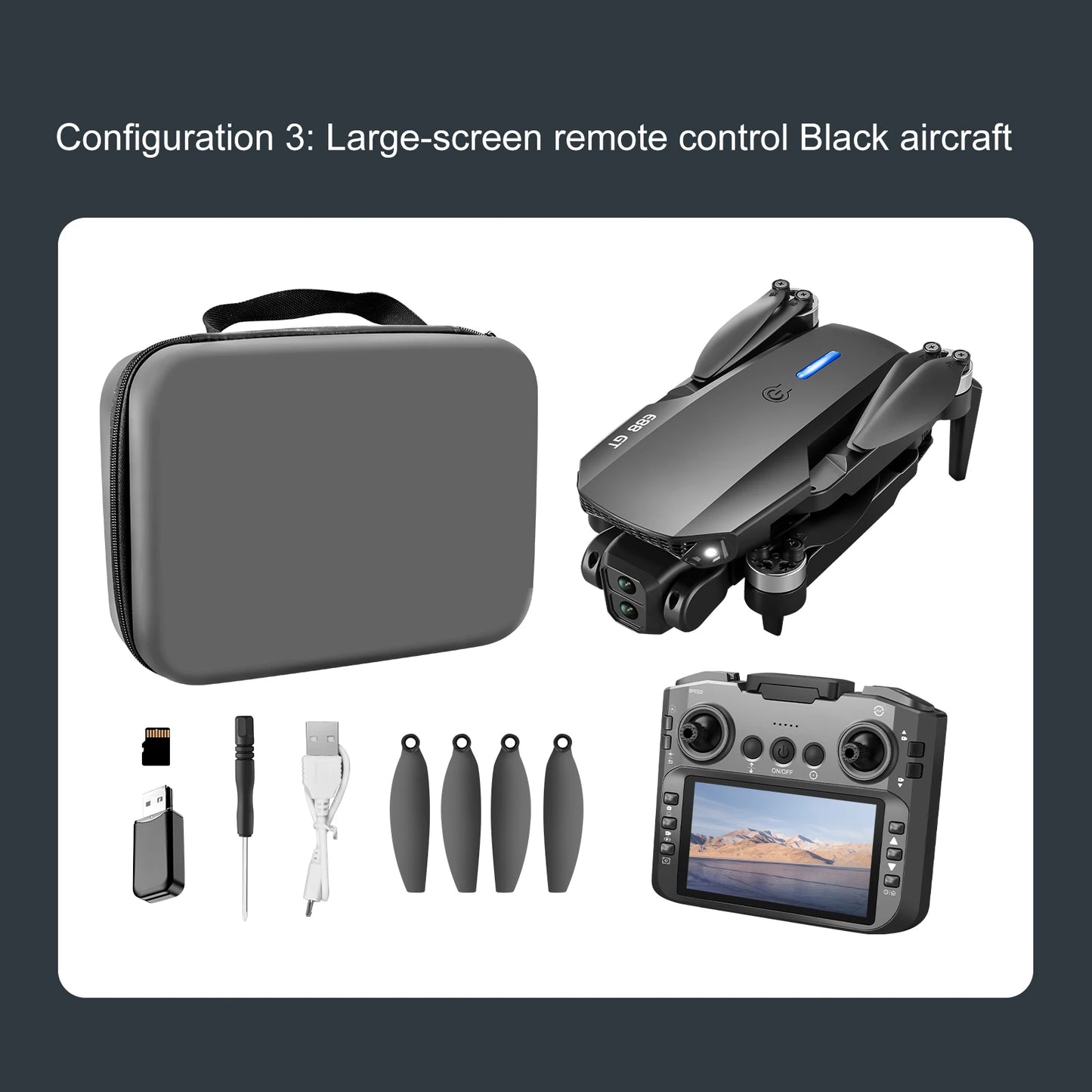 E88GT 4.3-inch Large Screen Drone Brushless Dual Camera Aerial Photography 8K HD Optical Flow Remote Control Aircraft Boy Gift