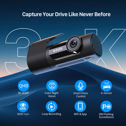 Dash cam KAWA D6 3K Video Recorder Car Dash Camera for AUTO, Car DVR Voice Control,Night Vision Dashcam 2025 New