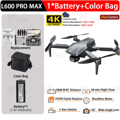 L600-1/L600 PRO MAX Remote control drone with screen Dual camera 4K Professional dron with camera GPS FPV quadcopter 3KM flight