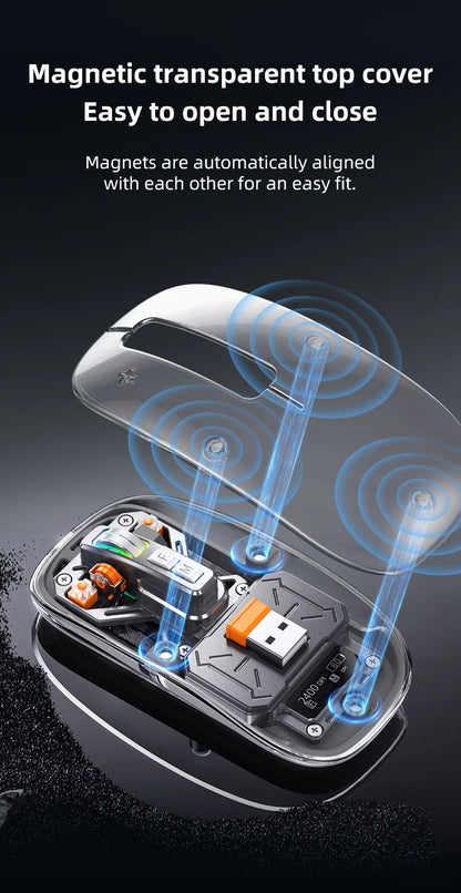 Full of technological sense! Translucent wireless mouse with multi-mode connection and metal roller.