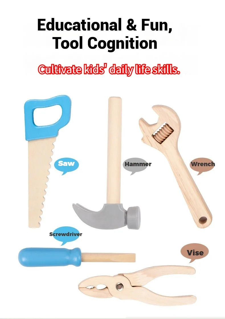 Tool Bench for Kids Toy Play Workbench Wooden Tool Bench Workshop Workbench with Tools Set Wooden Construction Bench Toy for Boy