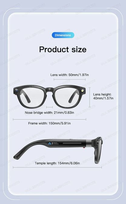 New Smart Glasses 2025 Recording Videos 800W Camera AI Photo Recognition Answer Translation Charging Lens BT Music Smartglasses