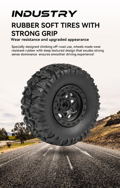 1/16 2.4G Aluminum Alloy RC Truck Six Wheel Military Edition with LED Lights Outdoor Remote Control Cars Toys Gift for Children