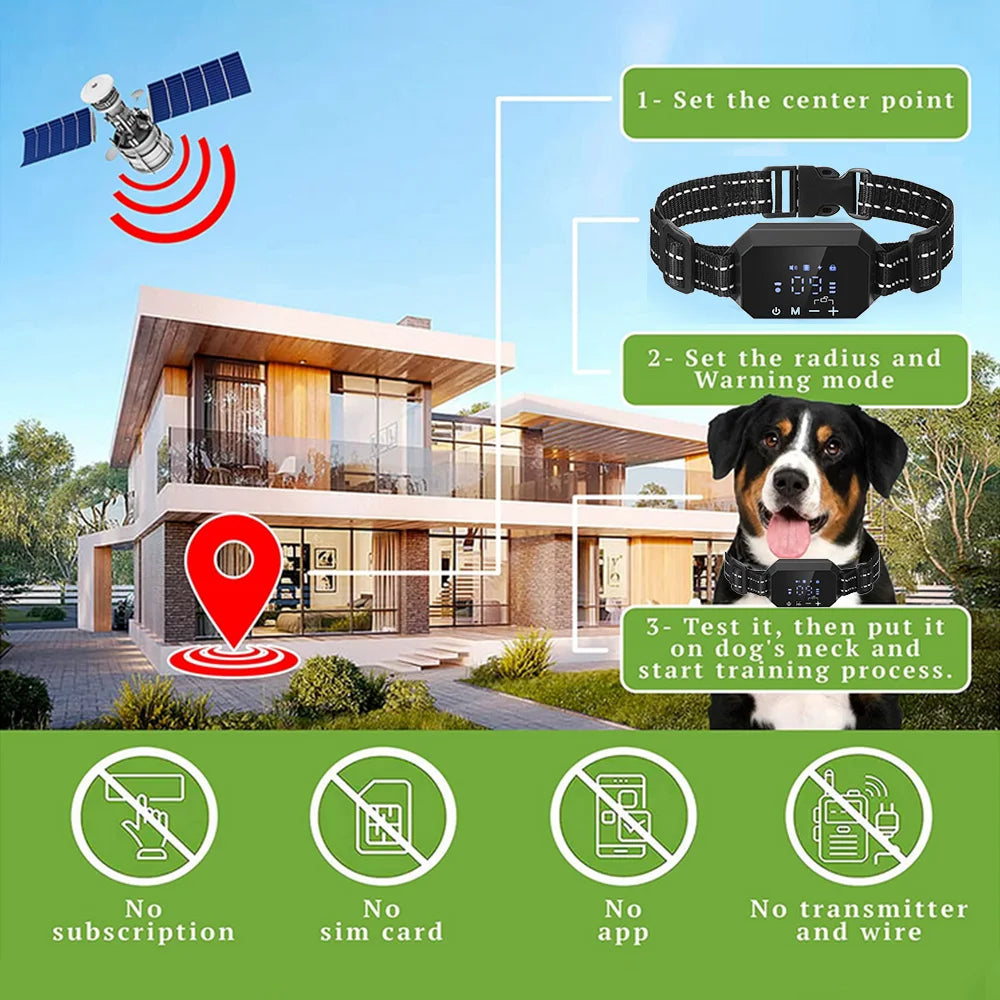 1000m GPS Dog Fence Outdoor Electric Shock Vibrate Invisible Fencing Device for Dogs Training Collars 100~3280 Ft Range