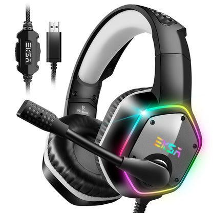 Gaming Headphones For PC/PS4/PS5 EKSA E1000 7.1 Surround RGB Gaming Headset Gamer USB Wired Headphones with Noise Cancelling Mic
