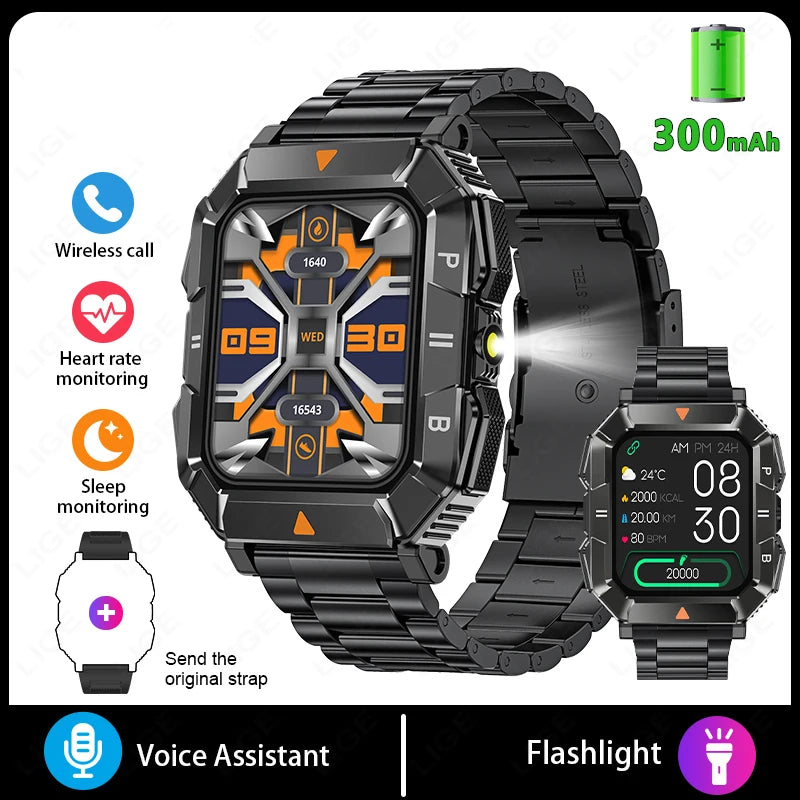New Outdoor Rugged Military GPS Sports Track Smartｗatches Men's Waterproof Bluetooth Call Voice Assistant Heart Rate Smart Watch