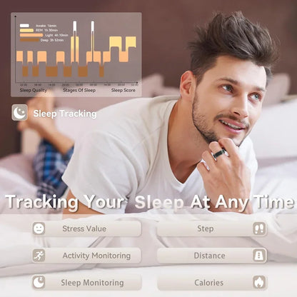 Smart Ring - Fitness Tracker with Sleep Monitor, Pedometer & 20+ Exercise Modes, IP68 Waterproof, Stainless Steel Retro-Fashion