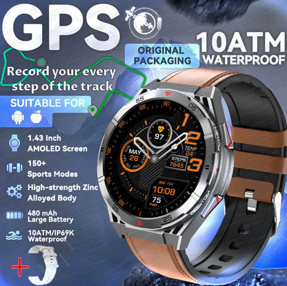 New Outdoor Built-in GPS Smart Watch Men 1.43'' AMOLED Display Compass 3ATM Waterproof Swimming Grade Bluetooth Call Smartwatch