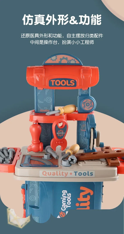 New Gifts 3-in-1 Kids' Toolbox Engineer Simulation Repair Tools Pretend Toy Set with Drill Screwdriver Tool Kit Play Toy Box