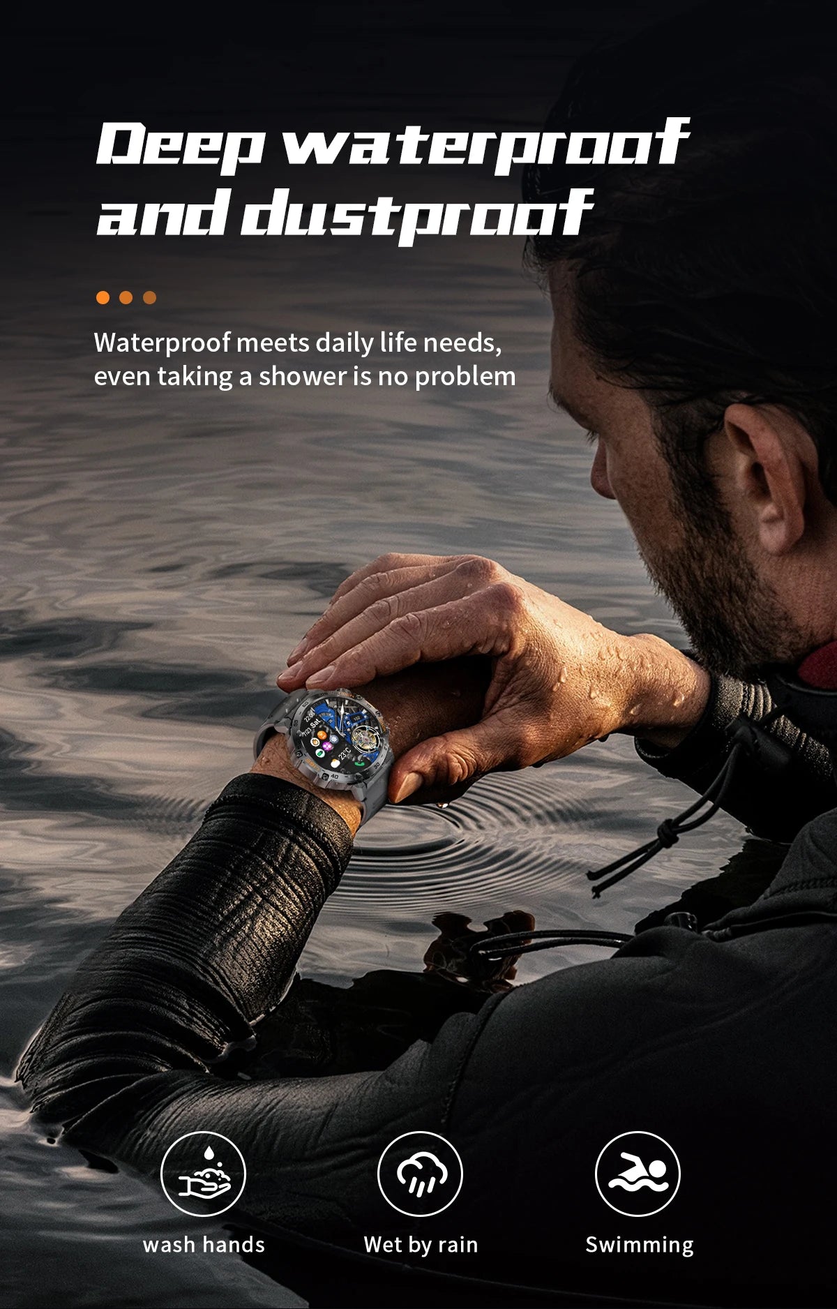 LIGE 2025New Smart Watch Men 360*360 AMOLED HD Screen Waterproof Sport Fitness Watches Flashlight New Smartwatch For Android ios