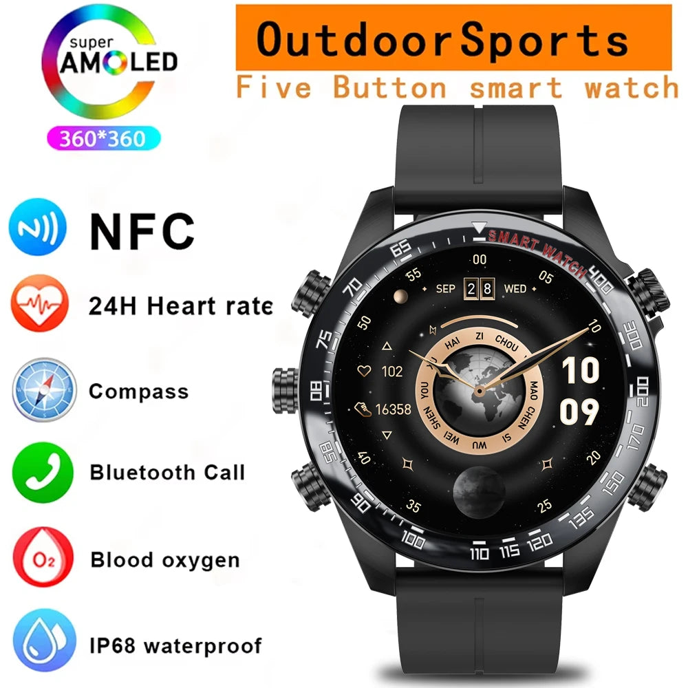 Men's Business Smart Watch AMOELD HD Screen Bluetooth Call Smartwatch NFC GPS Sports Smartwatch 2025 New