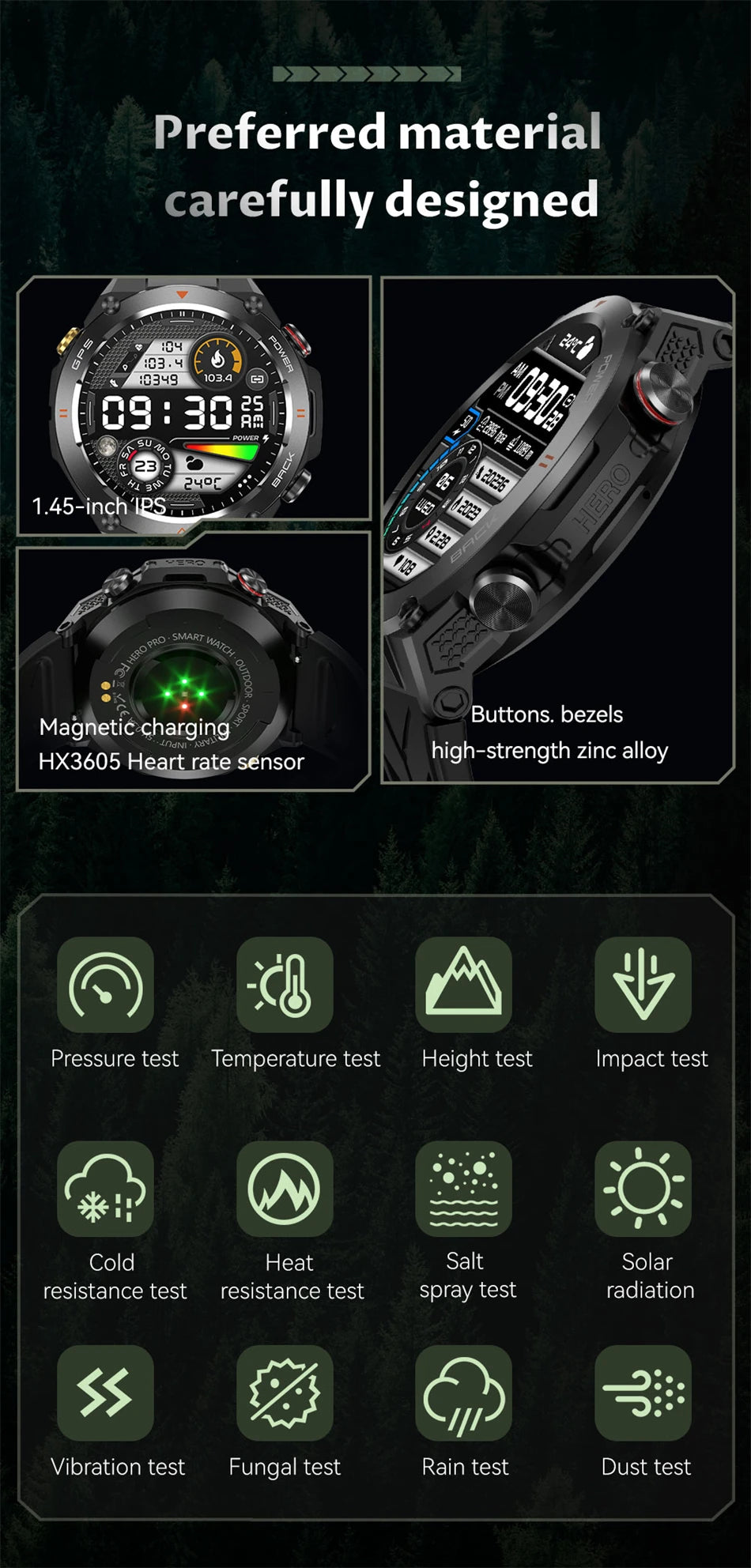For Huawei Xiaomi GPS Outdoor Military Smart Watch Men 5ATM Waterproof Compass Altitude Monitor Watch 650mAh BT Call Smartwatch