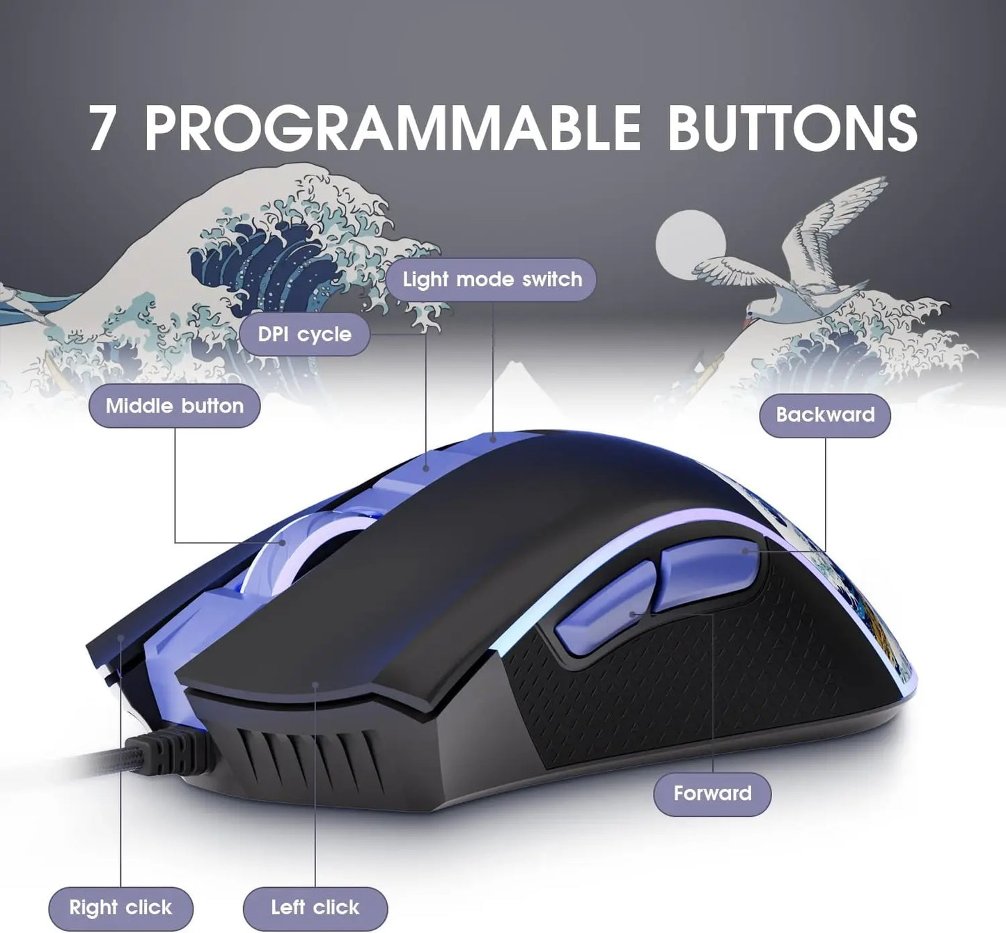 XVX Wired Gaming Mouse 12000 DPI RGB Gaming Mouse with 12 Backlit Modes &7 Macro Buttons PC Gaming Mouse