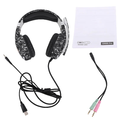 Gaming Headset with Noise-Isolating Microphone, Over Ear Game Headset with LED Lighting, Volume Control, Mute Key for Smartphone