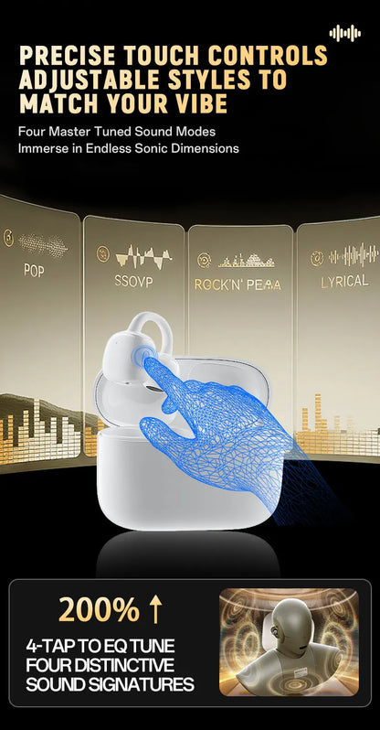 Ear Clip Earbuds 6th Gen Bluetooth 6.0 Headphones Surround Sound Earphone Touch Control Wireless Headset Noise Reduction HD Call