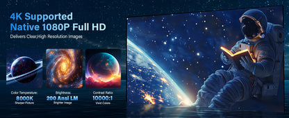 Mini Projector 4K Native HD 1080P Wifi6 Cinema Portable Projetor Built-in APP & Android System suitable for Home/Outdoor/Office