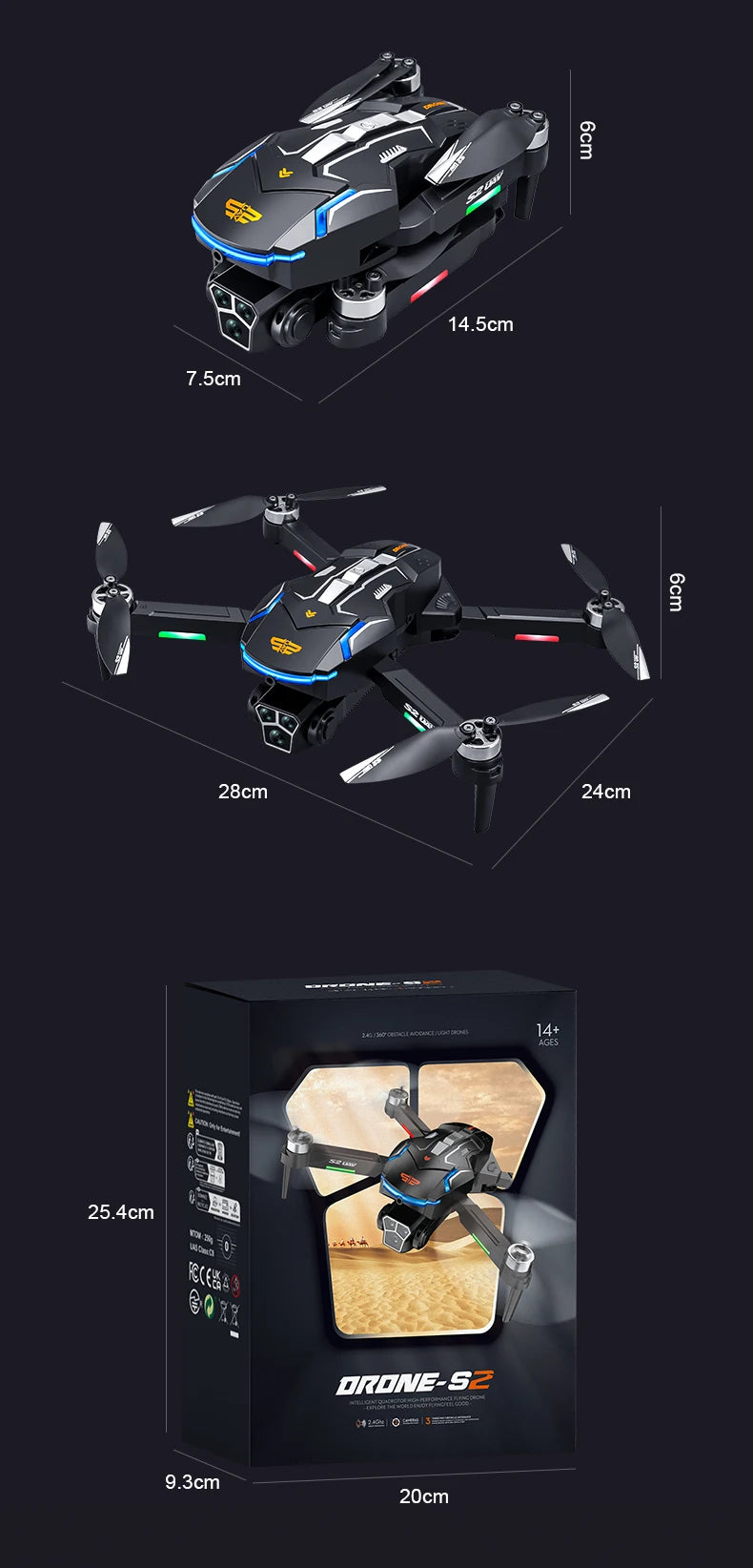 S2 Drone 8k Professional Hd Dual Camera Obstacle Avoidance Foldable Quadcopter Drone With Screen Remote Control New