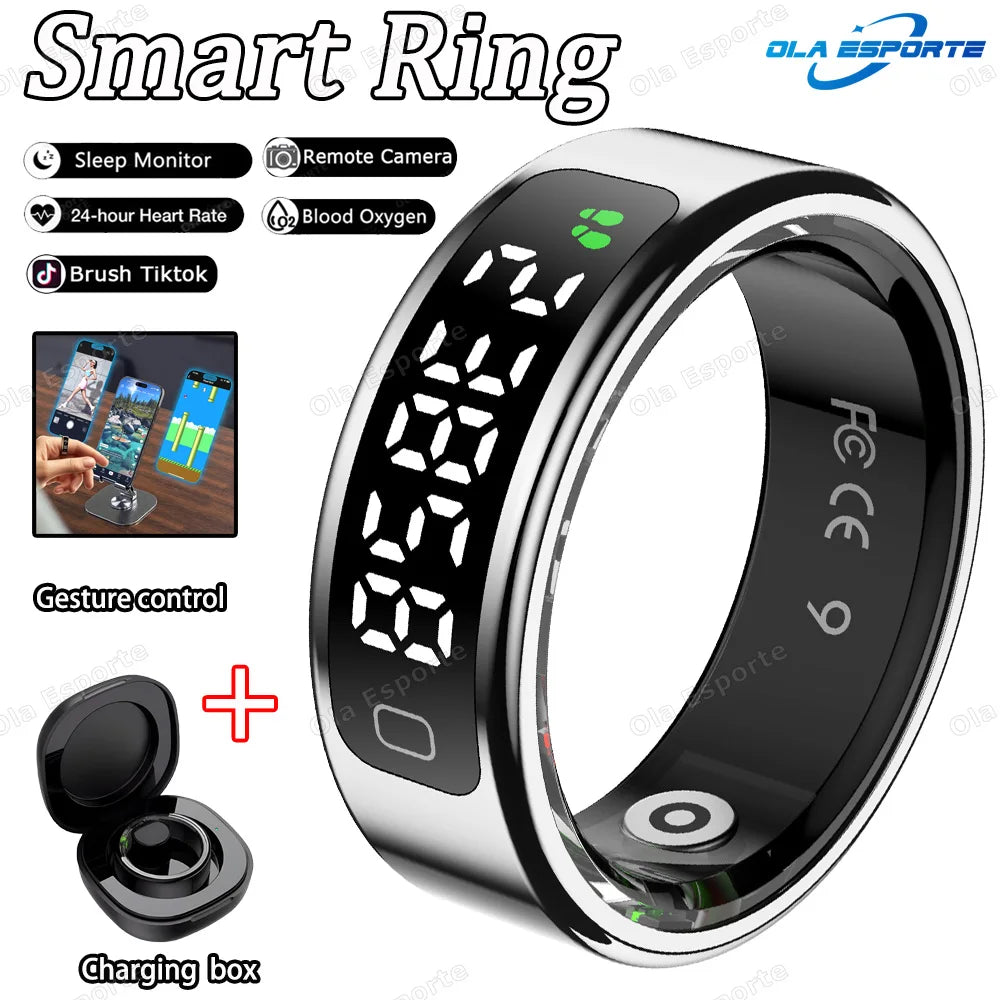New Smart Ring Men Women Display Screen Gesture Swipe Video Smartring Waterproof Heart Rate Sleep Monitor Rings For Android IOS