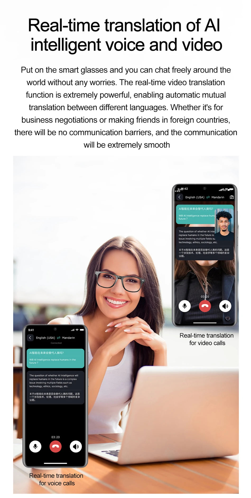 2025 New Smart Glasses Multiple Language Real-time Translation Wireless Call Music Play Sunglasses Waterproof Mens Smart Glasses