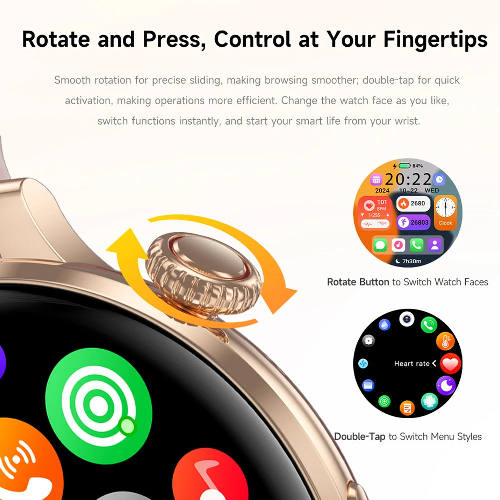 Fashion Women Bluetooth Call Smart Watch DIY Dial Health Monitoring Full Screen Touch Smartwatches 2025 New Android IOS