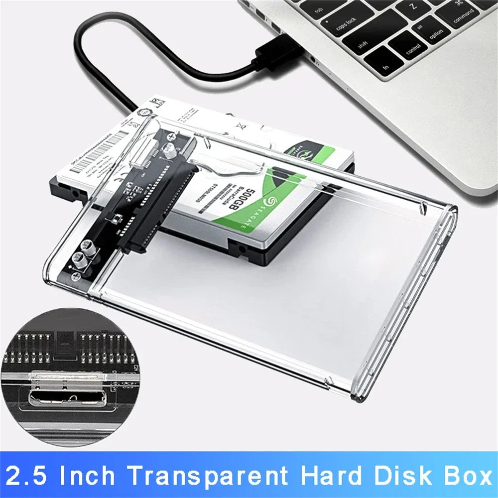 USB 3.0/Type C External Hard Drive Enclosure 2.5 Inch SATA to USB3.0 UASP Clear Portable Hard Drive Case HDD Tool-Free