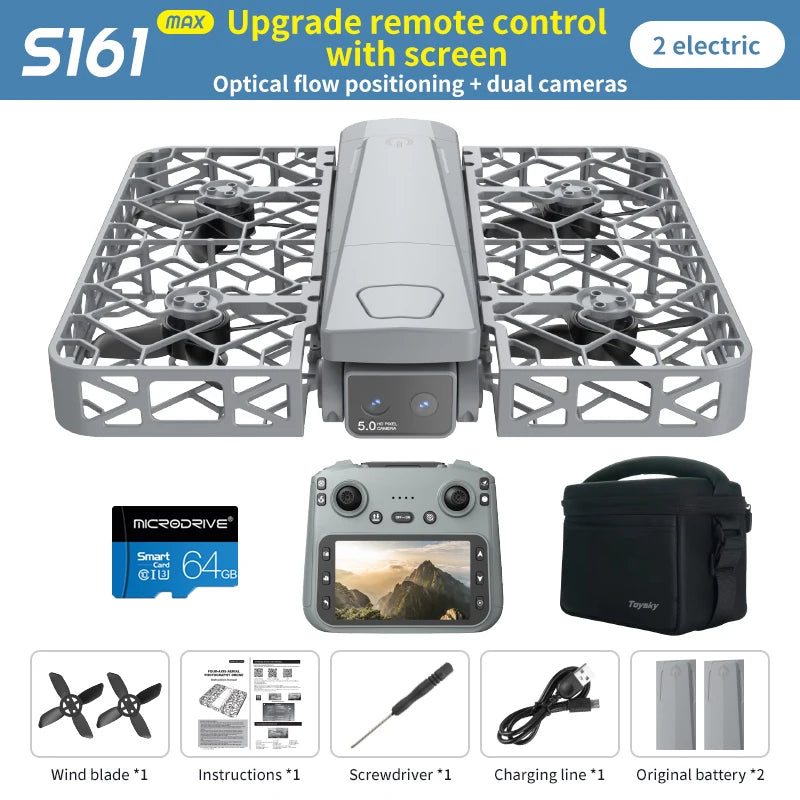 Original Mini Drone Flying Camera S161 RC Dron 8K HD Aerial Photography Pocket UAV with Screen Control Brushless Full Enclosure