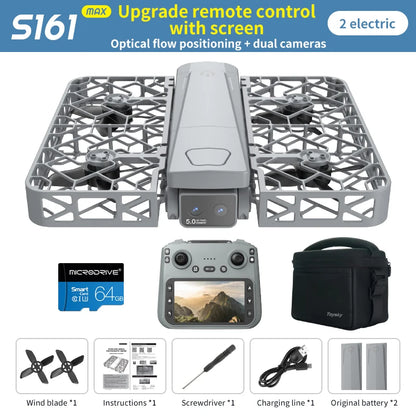 Original Mini Drone Flying Camera S161 RC Dron 8K HD Aerial Photography Pocket UAV with Screen Control Brushless Full Enclosure
