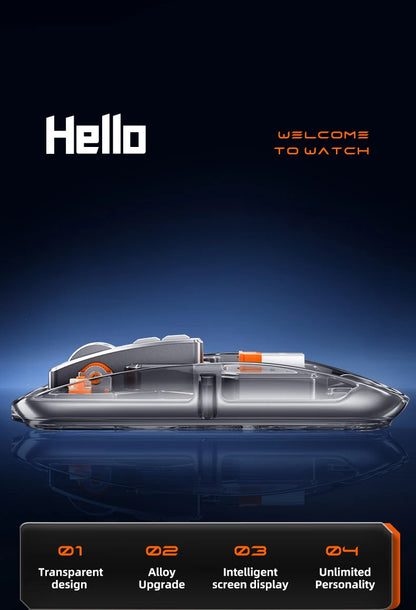 Full of technological sense! Translucent wireless mouse with multi-mode connection and metal roller.