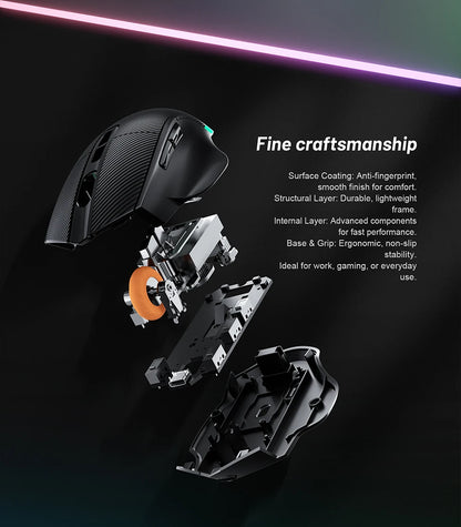 Wireless Game Mouse 12800DPI 1000Hz BT/2.4G/Wired 7 Buttons Macro Mouse for E-sports Ergonomic Design RGB Backlit