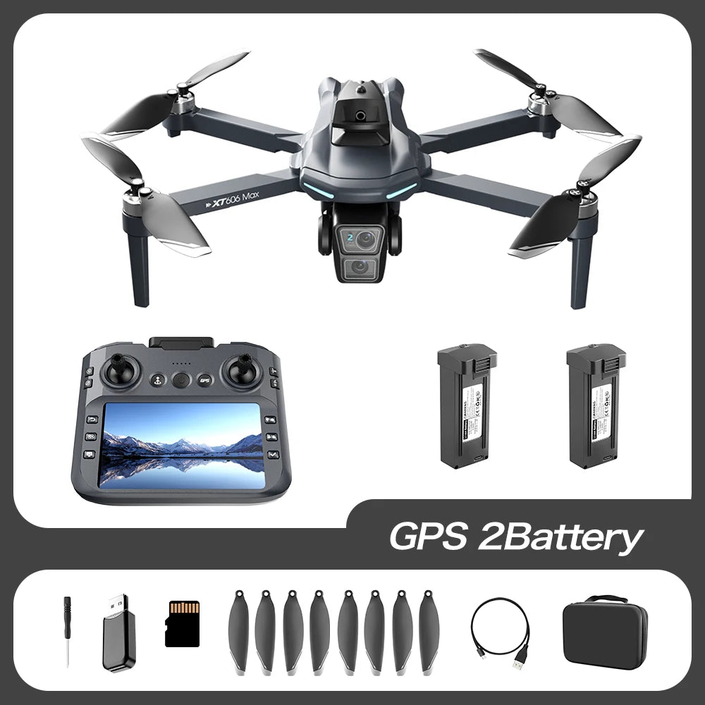 XT606 GPS Screen Control Brushless Drone 5G Optical Streaming Folding HD Dual Camera Screen Large 4.3 Inch One Key Return Flight