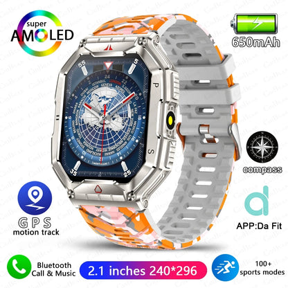 2.1 Inch AMOLED HD Screen Smartwatch Men Compass GPS Outdoor Sports Health Monitoring 1ATM Waterproof Bluetooth Call Smart watch