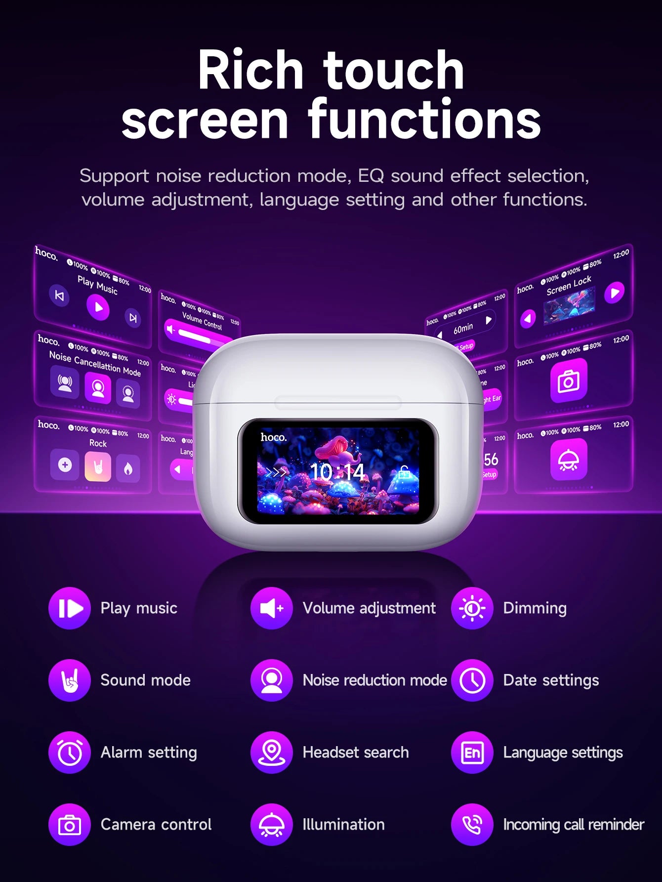 EW72 TWS Wireless Earbuds Touch Control LCD Screen Earphone with ENC Noise Cancelling Super Bass Premium Sound Long Battery