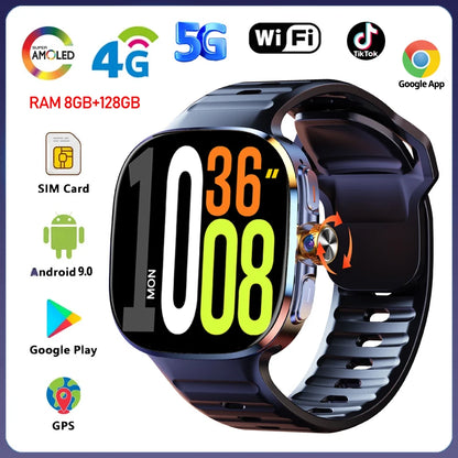 5G/4G Full Network Smart Watch 2.40 inch Big Screen HD Video Call 8GB+128GB RAM 2100mAh Google Play WIFI GPS Sim Card Smartwatch