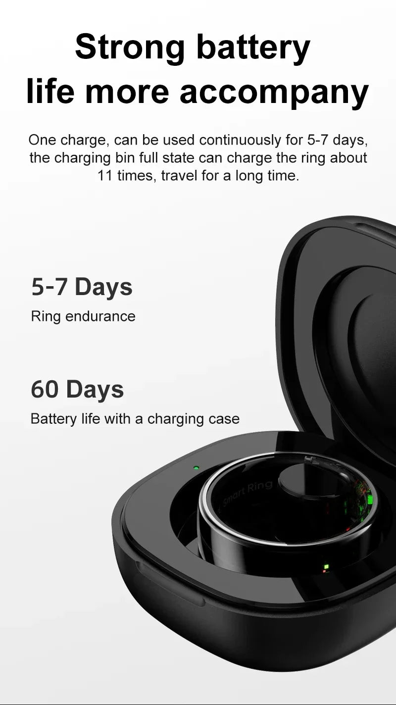 Smart Ring with Case-Skin Temperature Measure,Message Call Reminder,Sport Health Sleep Monitor,IP68 5ATM,Touch Control Rings