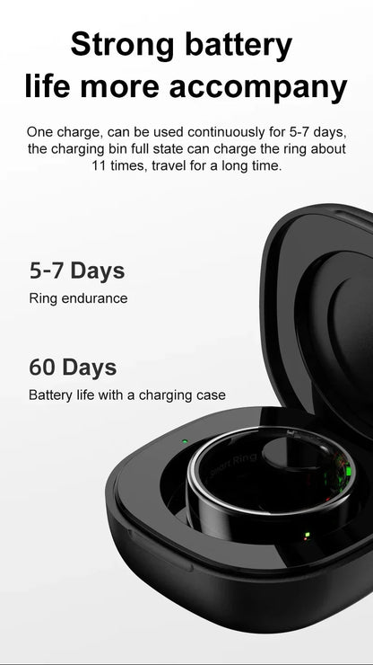 Smart Ring with Case-Skin Temperature Measure,Message Call Reminder,Sport Health Sleep Monitor,IP68 5ATM,Touch Control Rings