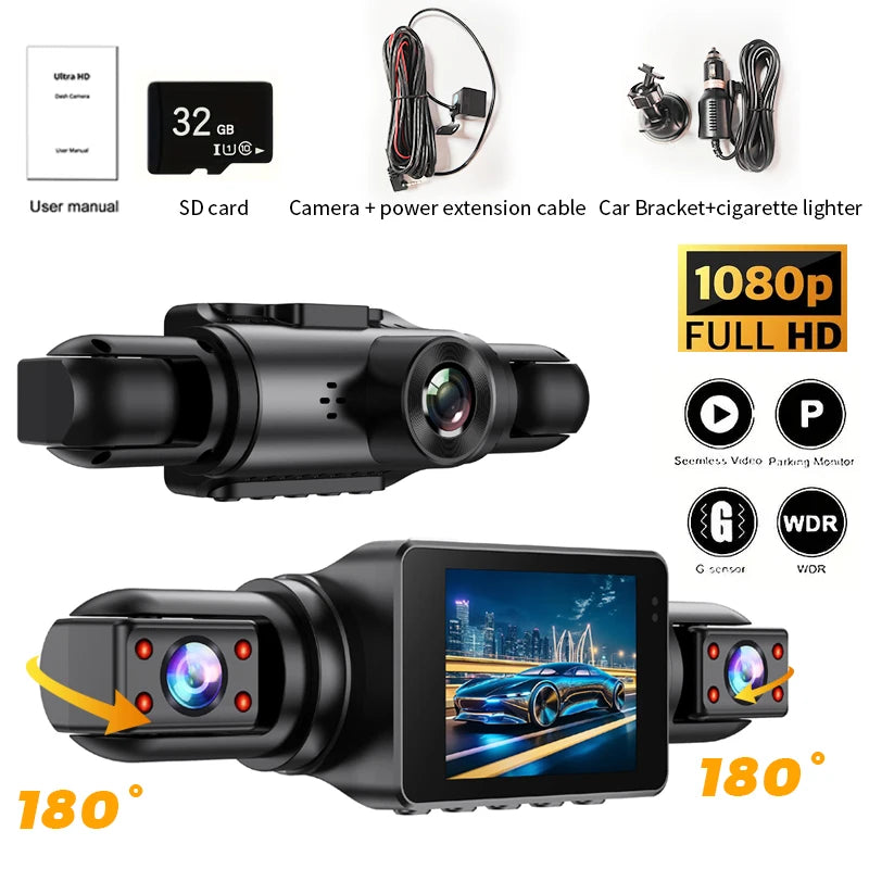 Dashcam Car Front and Rear 1080P 2inch IPS4-Channel Recording Video Recorder Car 4 Cameras Night Vision Recorder Black Box
