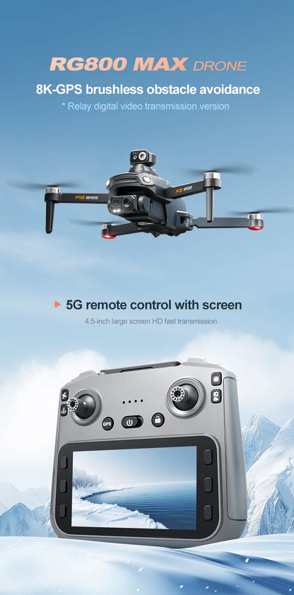 RG800 MAX GPS Drone 8K Professional HD Dual Camera With Screen 5G 360°Obstacle Avoidance Brushless Foldable Quadcopter Drone
