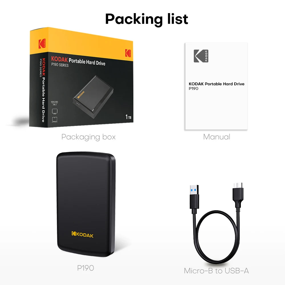 KODAK External Hard Drive 1T 500GB USB3.0 High Speed Gaming Storage Portable External Disk for Laptop Desktop PS4 PS5