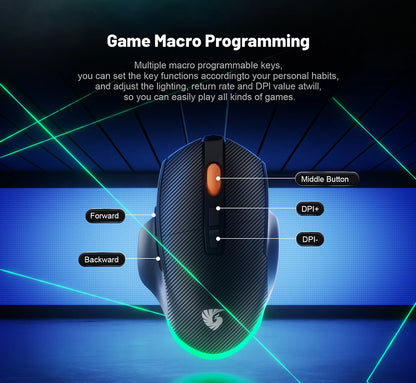 Wireless Game Mouse 12800DPI 1000Hz BT/2.4G/Wired 7 Buttons Macro Mouse for E-sports Ergonomic Design RGB Backlit