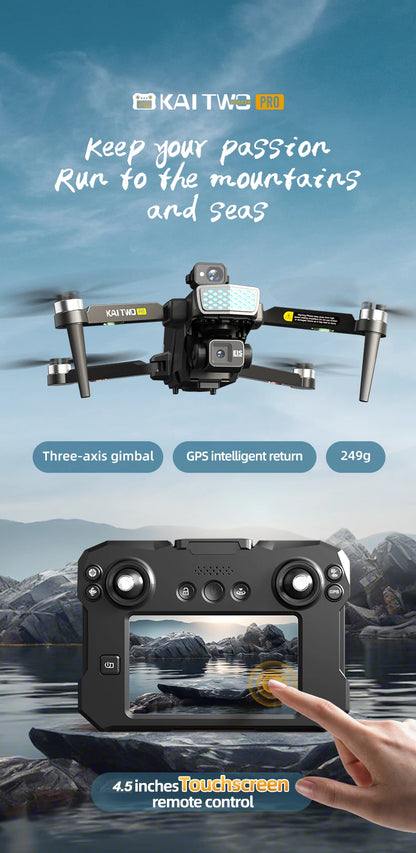 KAI TWO RC Professional Drone 8K HD Dual lens Camera 360°Obstacle avoidance Brushless With screen Three-axis aircraft Drone Toys