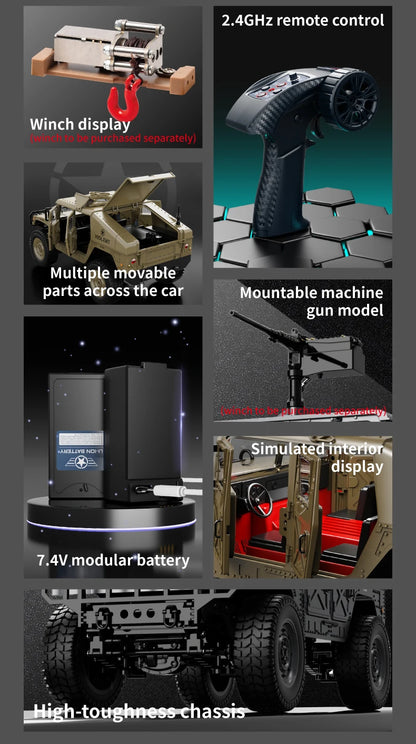 JJRC C8835 RC Car Simulation 4x4 All-terrain 2.4G Remote Control Car Off-road Climbing Electric Truck with LED Light RC Toy Gift