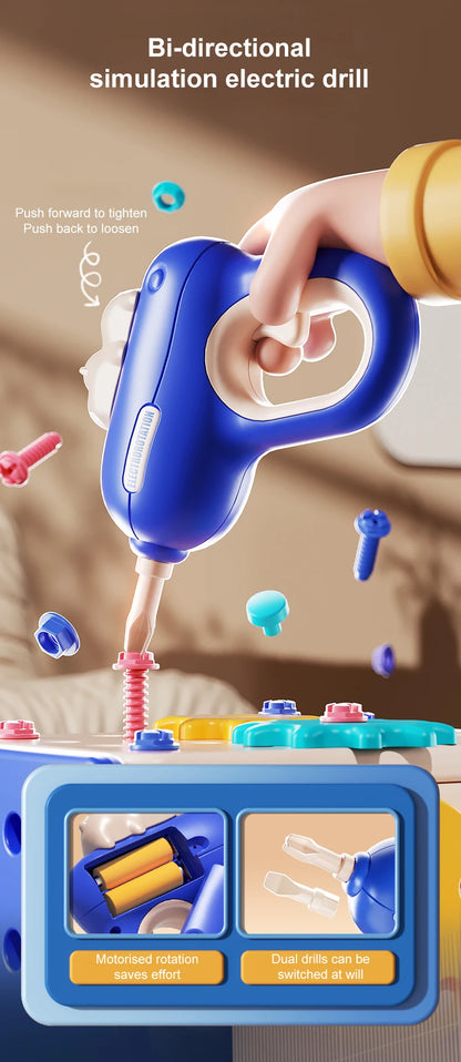 Children's Tool Set with Electric Toy Drill Kids Power Construction Toy Pretend Play Toy Tools Kit for Toddler Boys Girls Child
