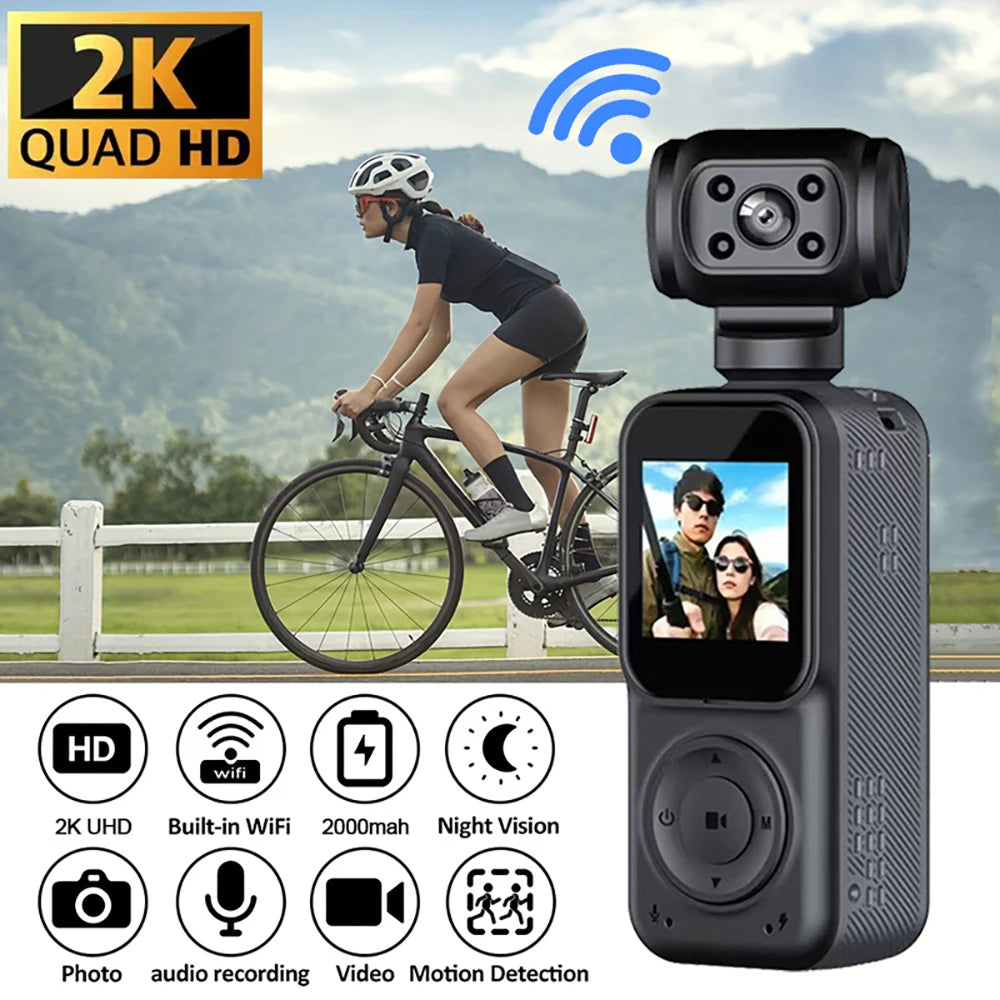 1440P QHD Display 2K Handheld Sports Pocket Camera 270° Rotatable WIFI Control Video Recorder WIFI Control Motion Camera